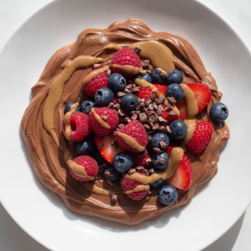Silky Chocolate Protein Yogurt with Mixed Berries