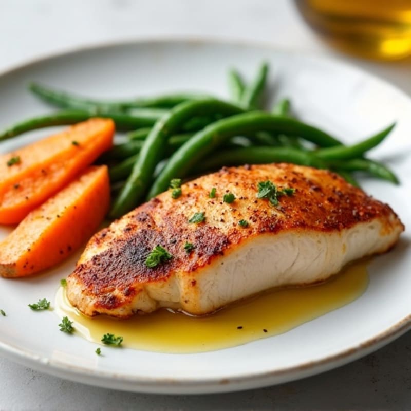Seared Chicken Breast with Roasted Sweet Potatoes and Green Beans