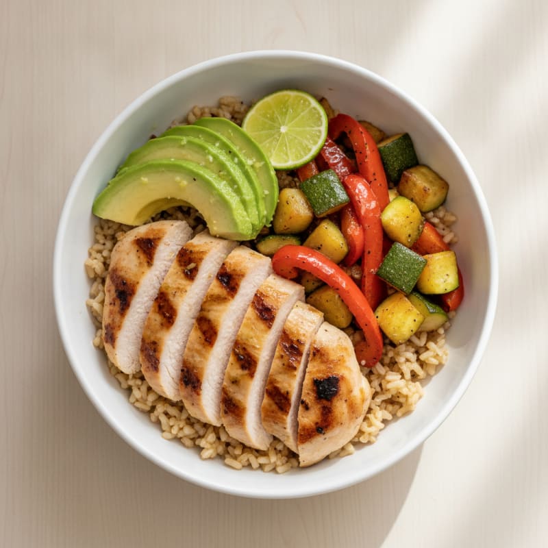 Grilled Turkey and Avocado Bowl with Brown Rice