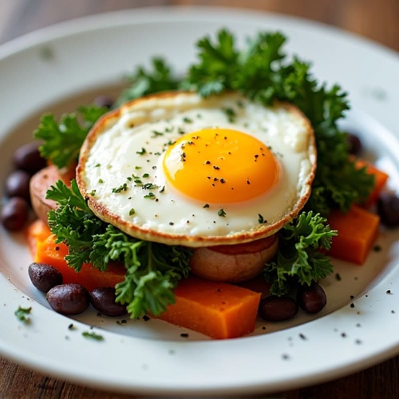 Baked Eggs with Roasted Sweet Potatoes and Kale
