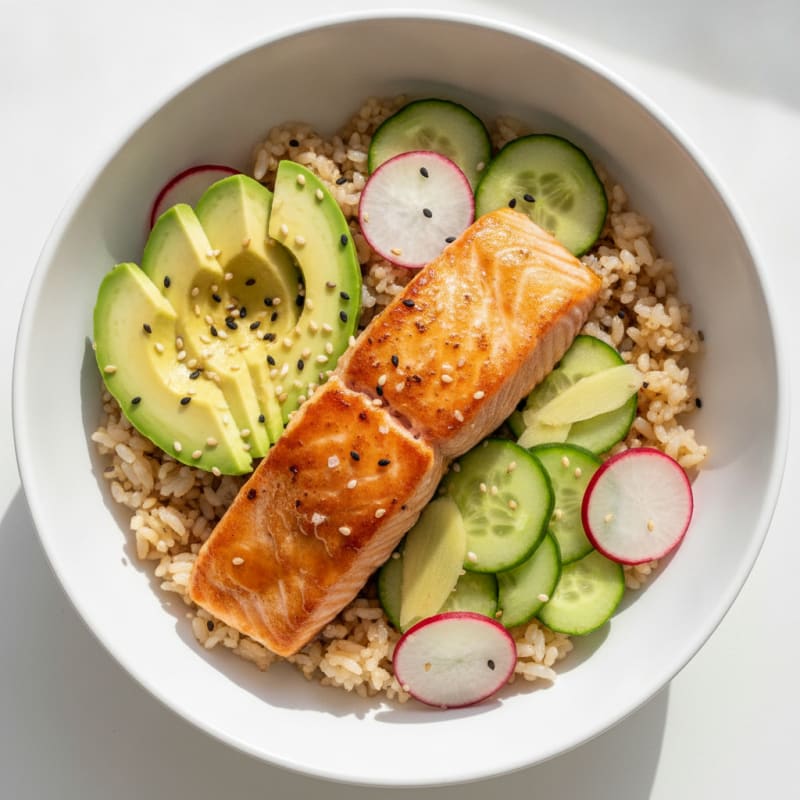 Sushi Rice Bowl with Salmon and Avocado