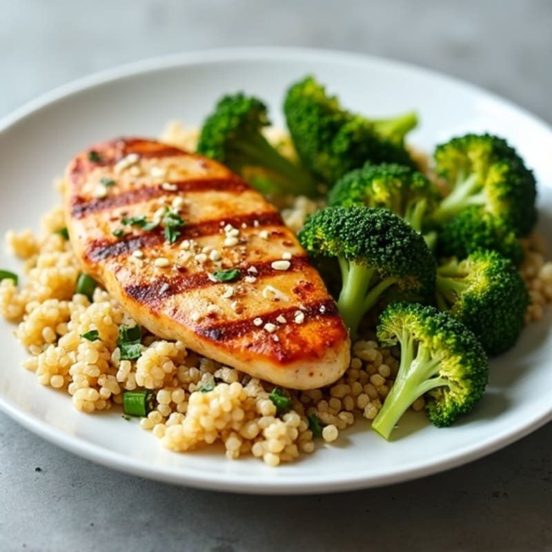 Grilled Chicken Breast with Quinoa and Roasted Broccoli