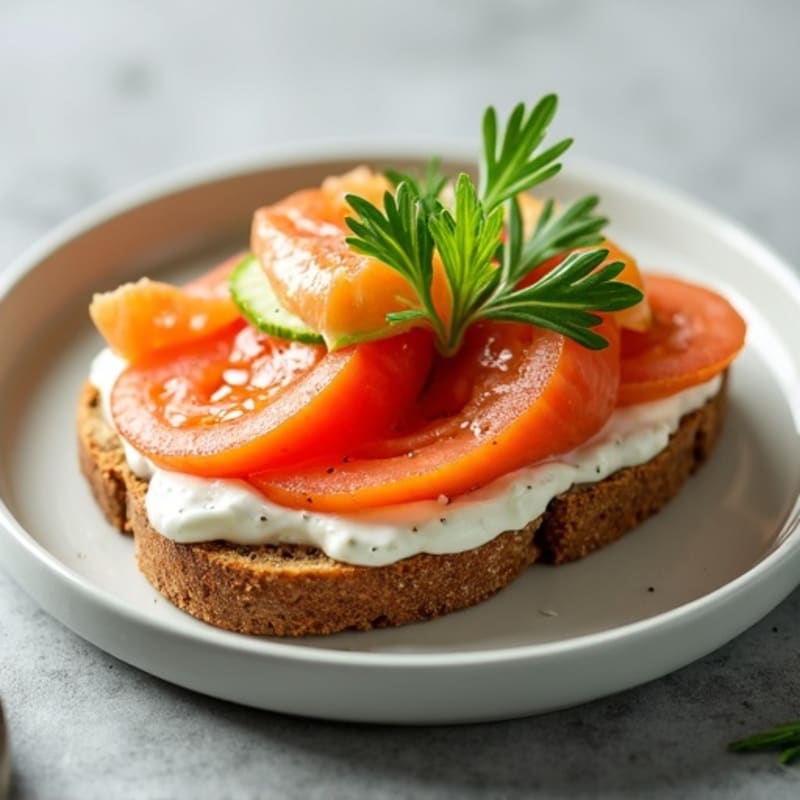 Smoked Salmon Whole-Grain Toast with Creamy Dill Spread and Fresh Veggies