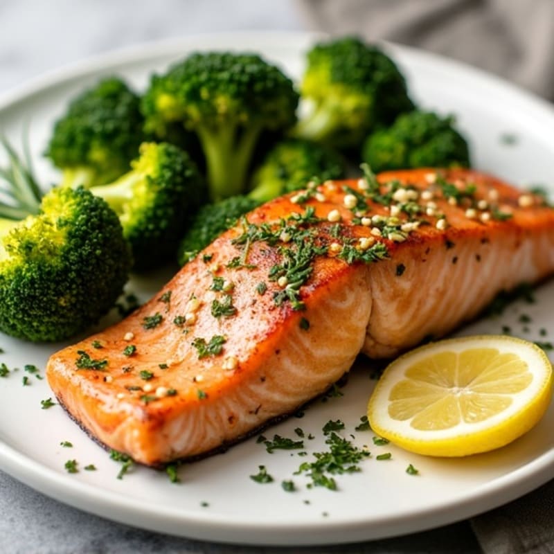 Sheet Pan Herb-Crusted Salmon with Roasted Broccoli