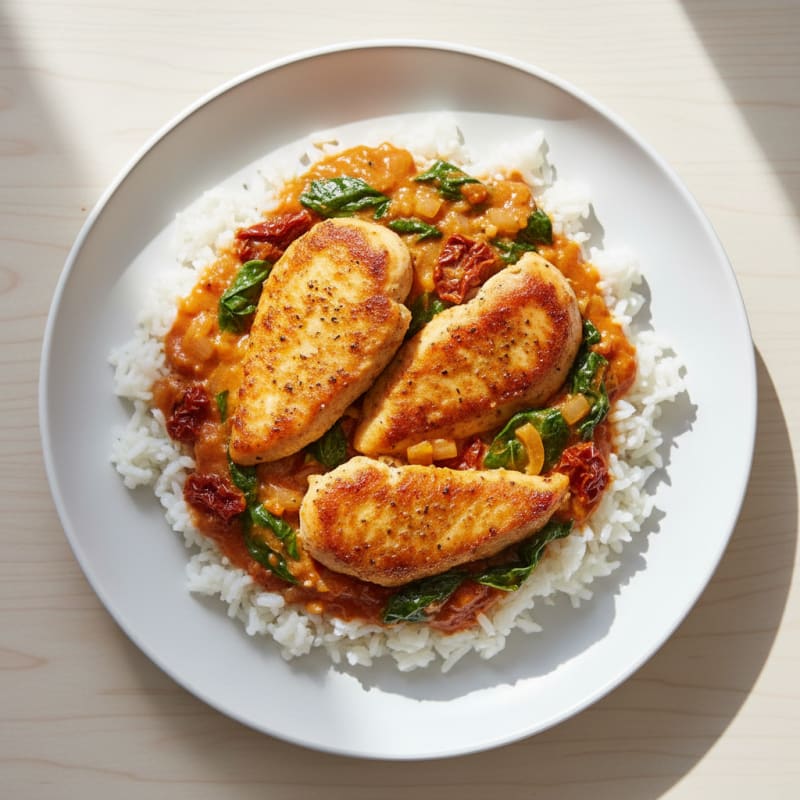 Creamy Tuscan Chicken and Rice Skillet