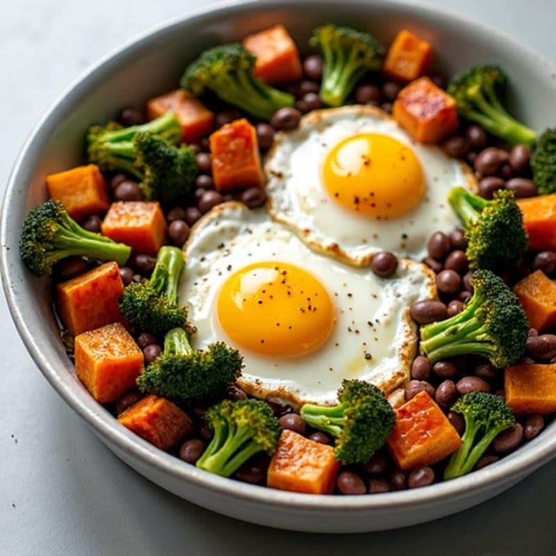 Sheet Pan Eggs with Roasted Sweet Potatoes and Crispy Broccoli