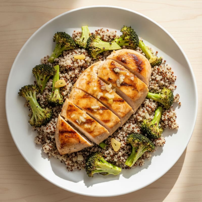 Grilled Chicken Breast with Roasted Broccoli and Quinoa