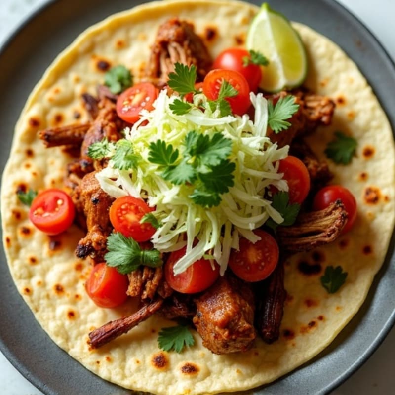 Slow Cooked Smoky Pulled Pork Sheet Pan with Crispy Tortilla and Fresh Toppings