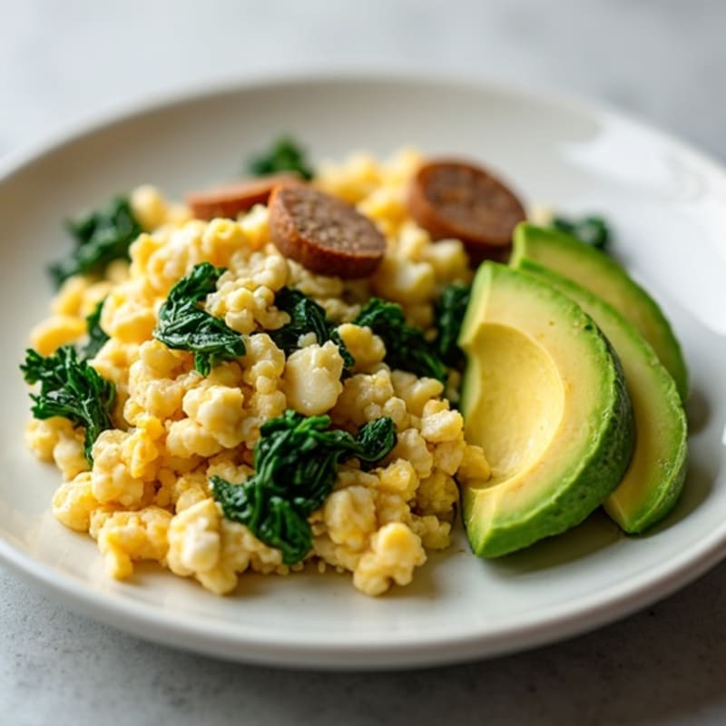 Egg White Scramble with Turkey Sausage and Sautéed Spinach
