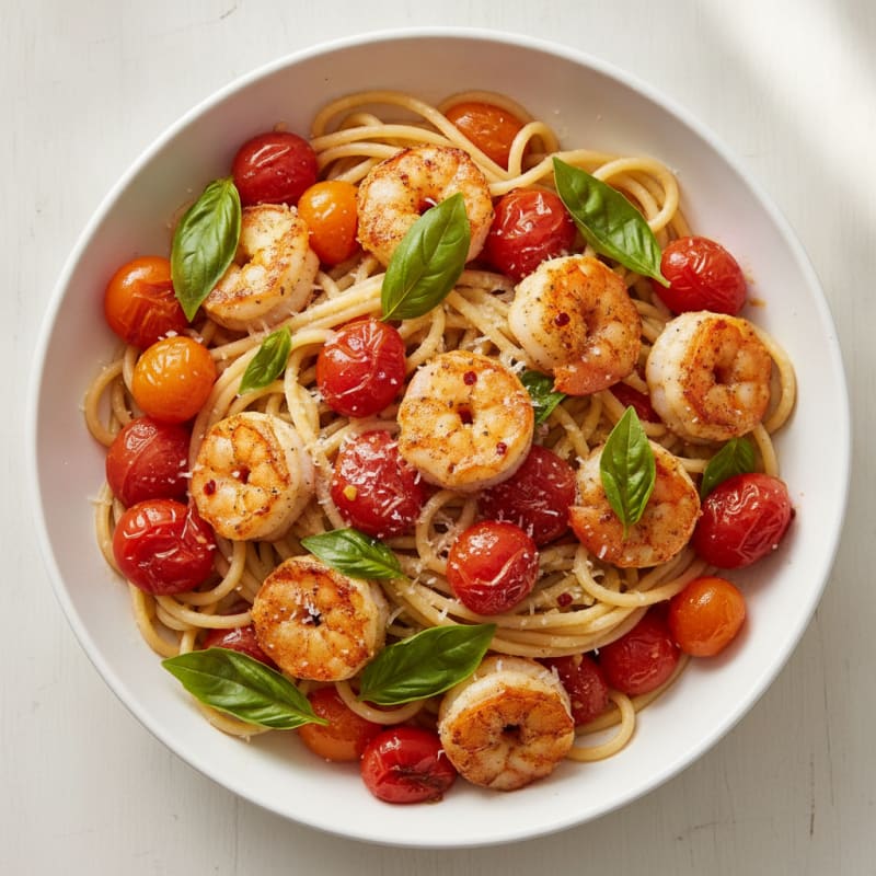 Burst Cherry Tomato Spaghetti with Basil