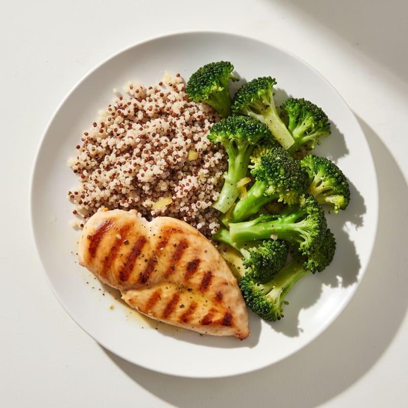 Grilled Chicken Breast with Quinoa and Steamed Broccoli