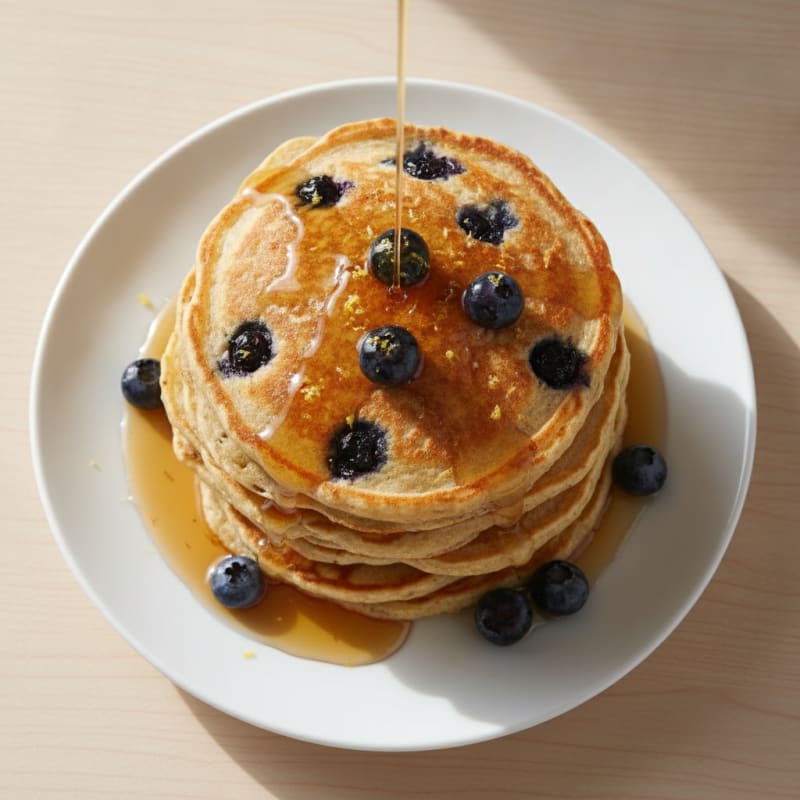 Blueberry Ricotta Pancakes with Maple Syrup