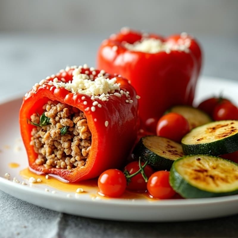 Hearty Lean Meat Stuffed Bell Peppers with Roasted Vegetables