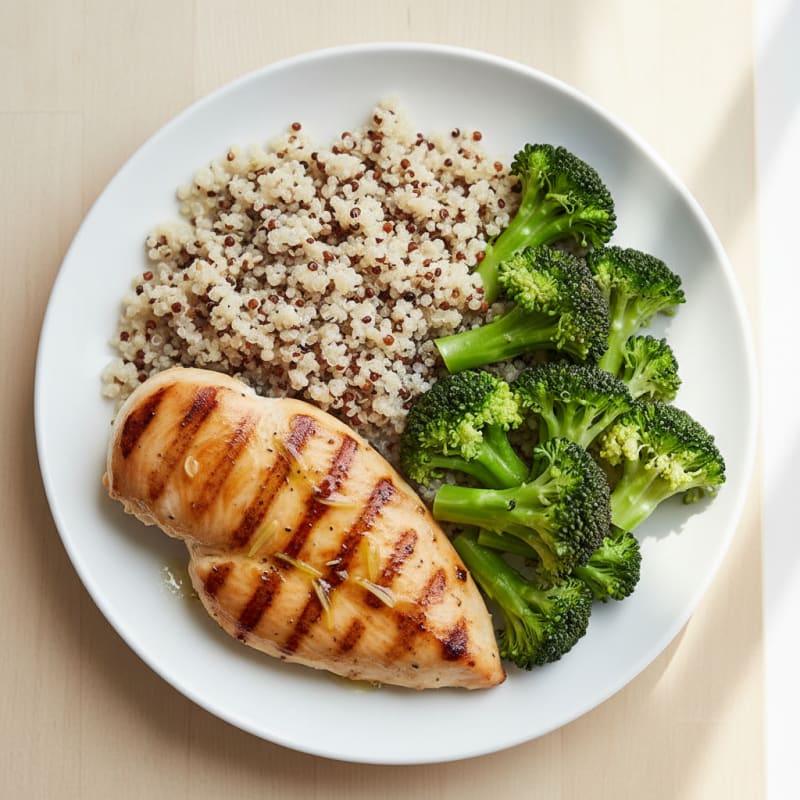 Grilled Chicken Breast with Quinoa and Steamed Broccoli