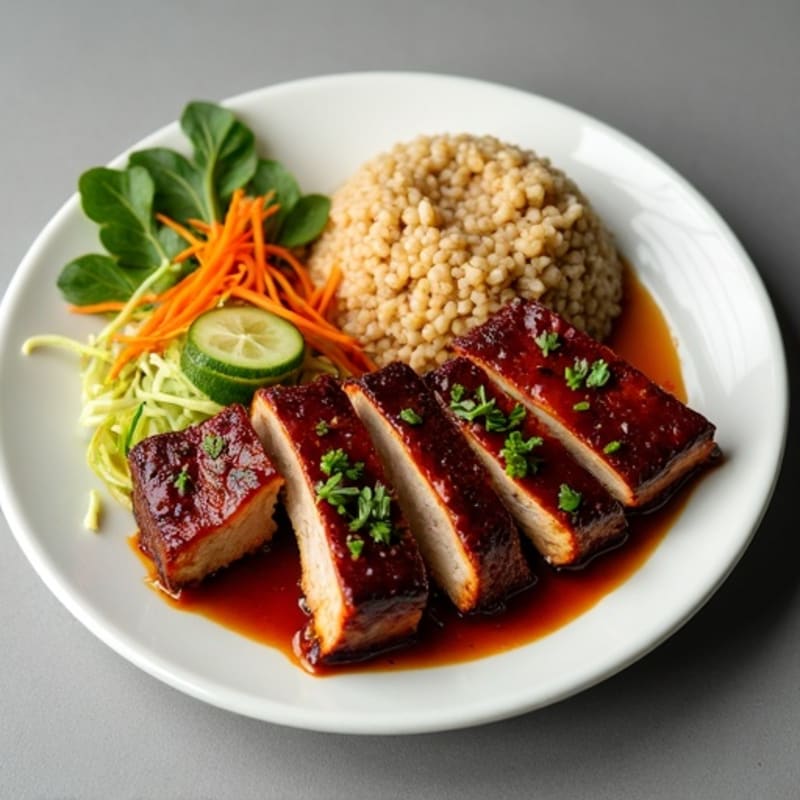 Sticky Glazed Pork Ribs with Crunchy Papaya Salad and Steamed Brown Rice