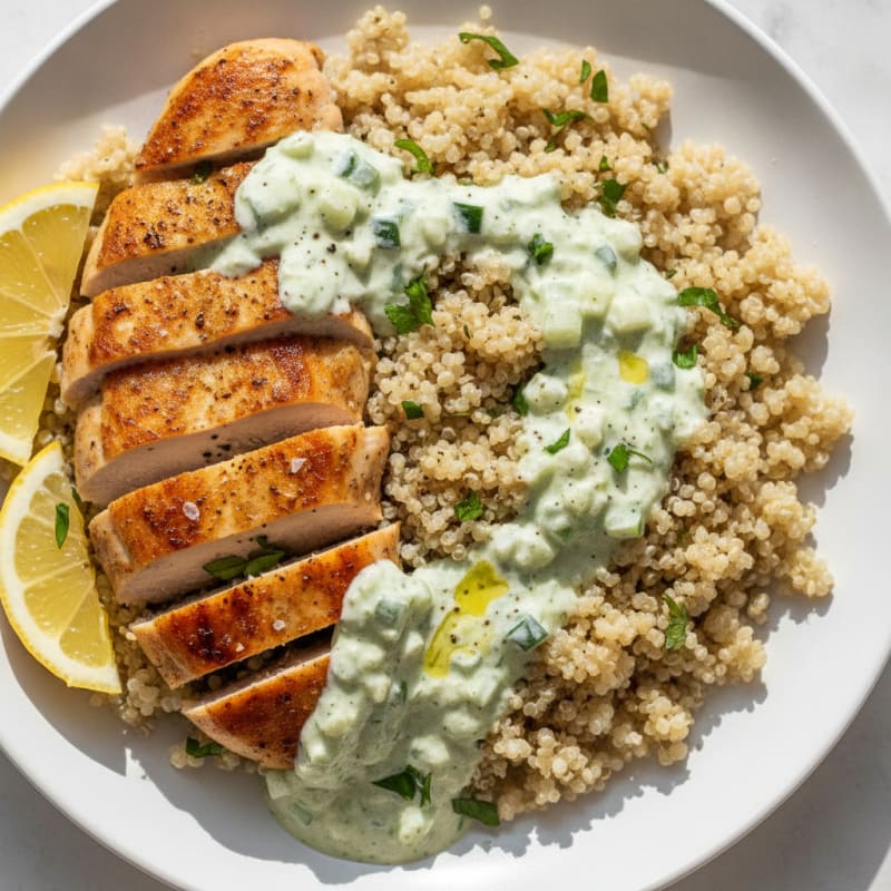 Lemon-Herb Chicken with Cucumber Yogurt Sauce