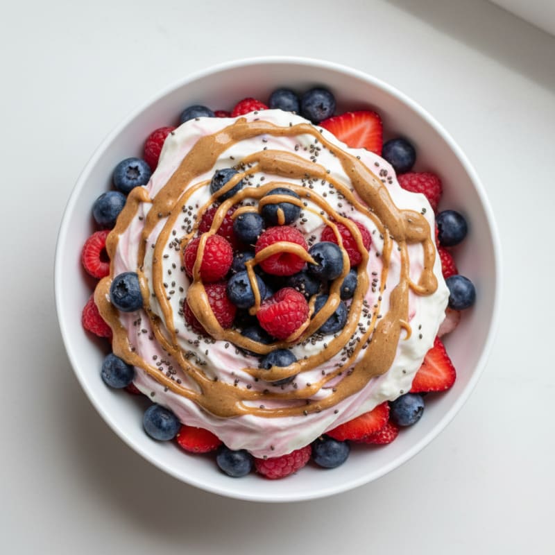 Greek Yogurt Protein Parfait with Mixed Berries and Almond Butter