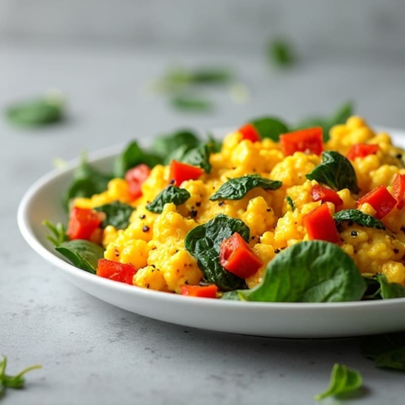 Protein-Packed Fluffy Egg Scramble with Fresh Spinach and Bell Peppers
