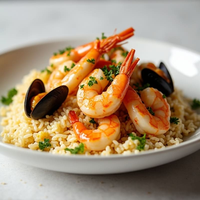 Tender Seafood with Saffron-Infused Rice