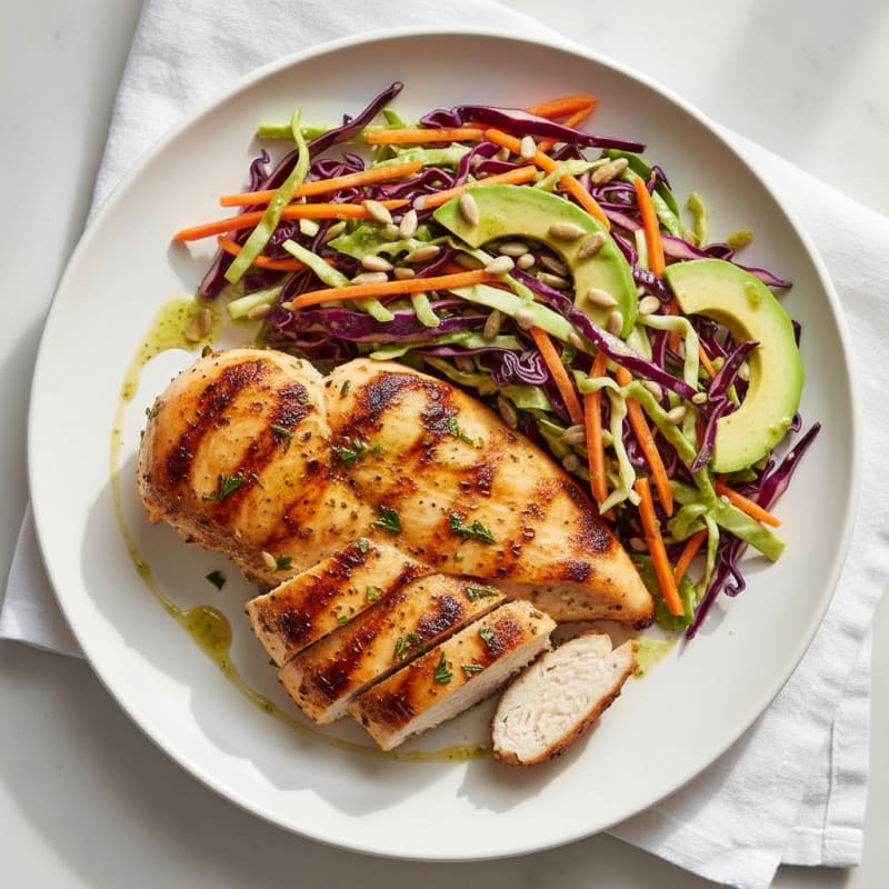 Grilled Chicken Breast with Crunchy Cabbage Slaw