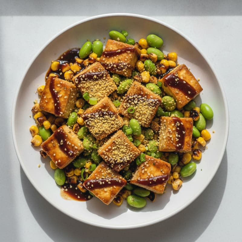 Miso-Glazed Tofu with Roasted Corn
