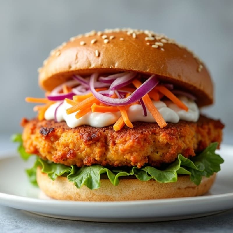 Spicy Baked Chicken Patty Sandwich with Crunchy Slaw