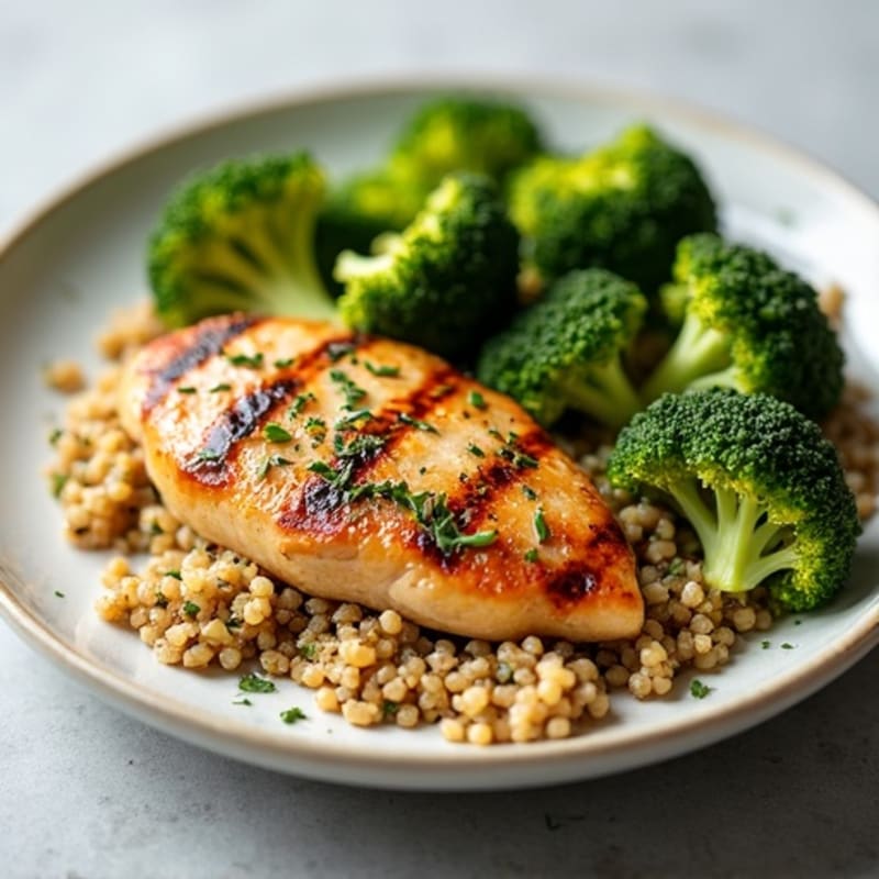 Grilled Chicken Breast with Quinoa and Roasted Broccoli