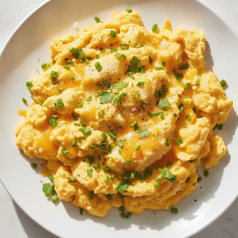 Herby Scrambled Eggs with Cheddar
