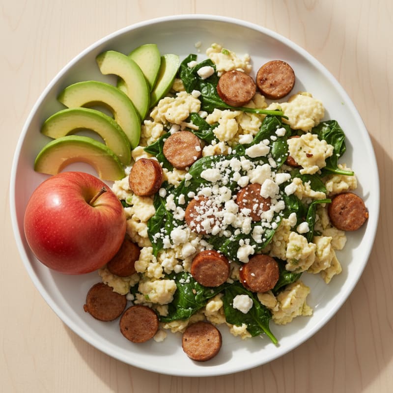 Egg White and Turkey Sausage Scramble with Spinach and Feta