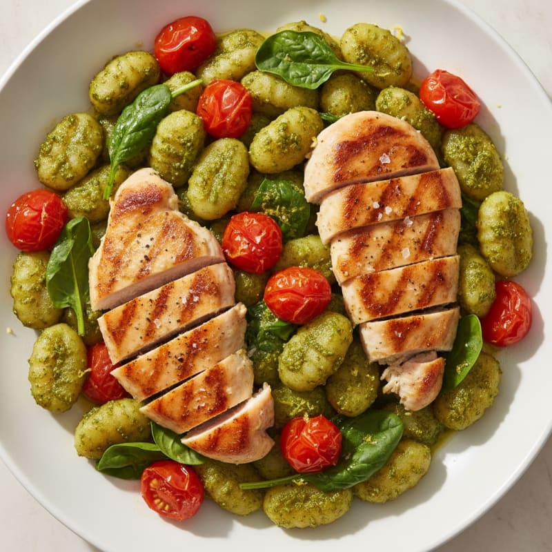 High-Protein Basil Pesto Gnocchi with Seared Chicken