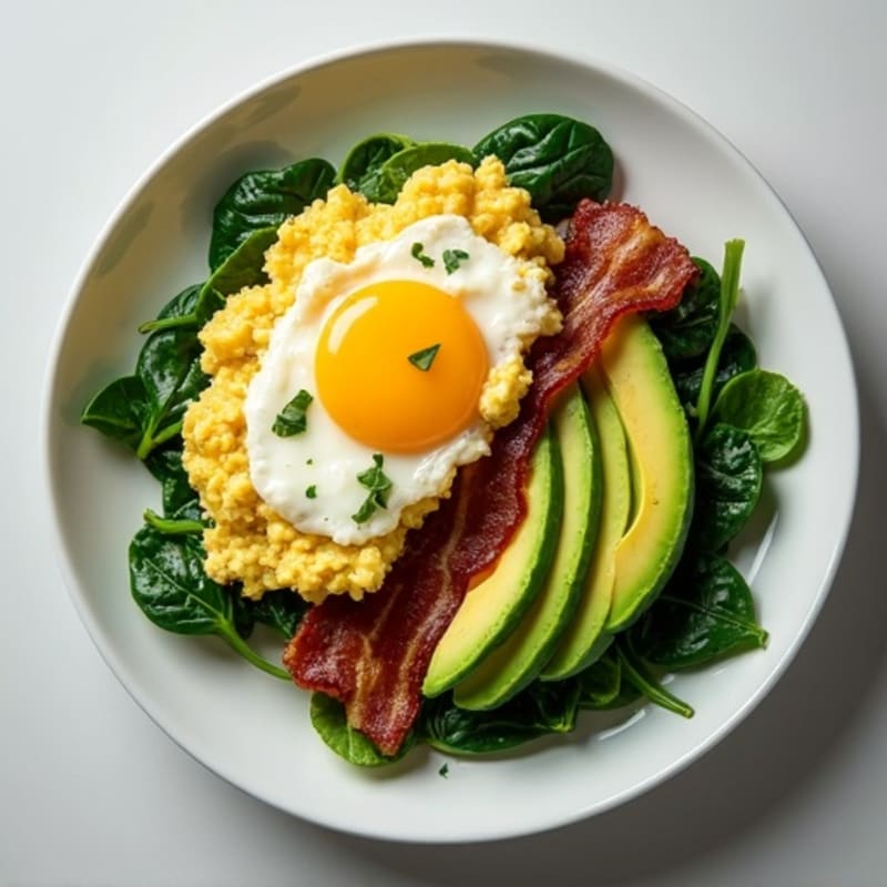 Egg White and Spinach Scramble with Turkey Bacon