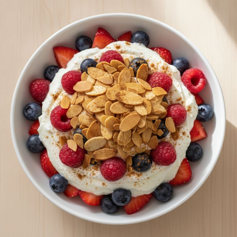 Greek Yogurt Protein Parfait with Mixed Berries and Almonds