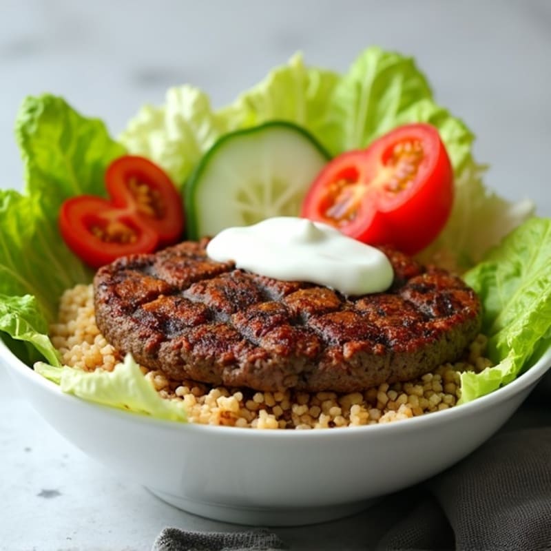 Lean Ground Beef Burger Bowl with Crispy Romaine and Creamy Dressing