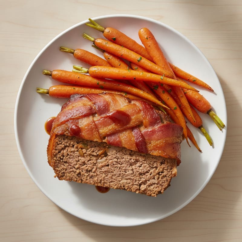 BBQ Bacon-Wrapped Meatloaf with Glazed Carrots