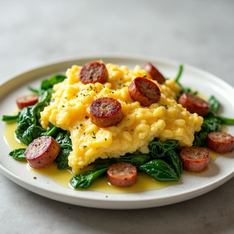 Egg White Scramble with Turkey Sausage and Spinach