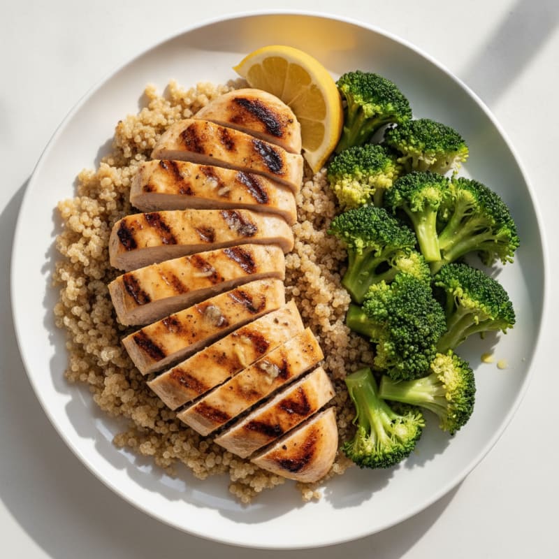 Grilled Chicken Breast with Quinoa and Steamed Broccoli