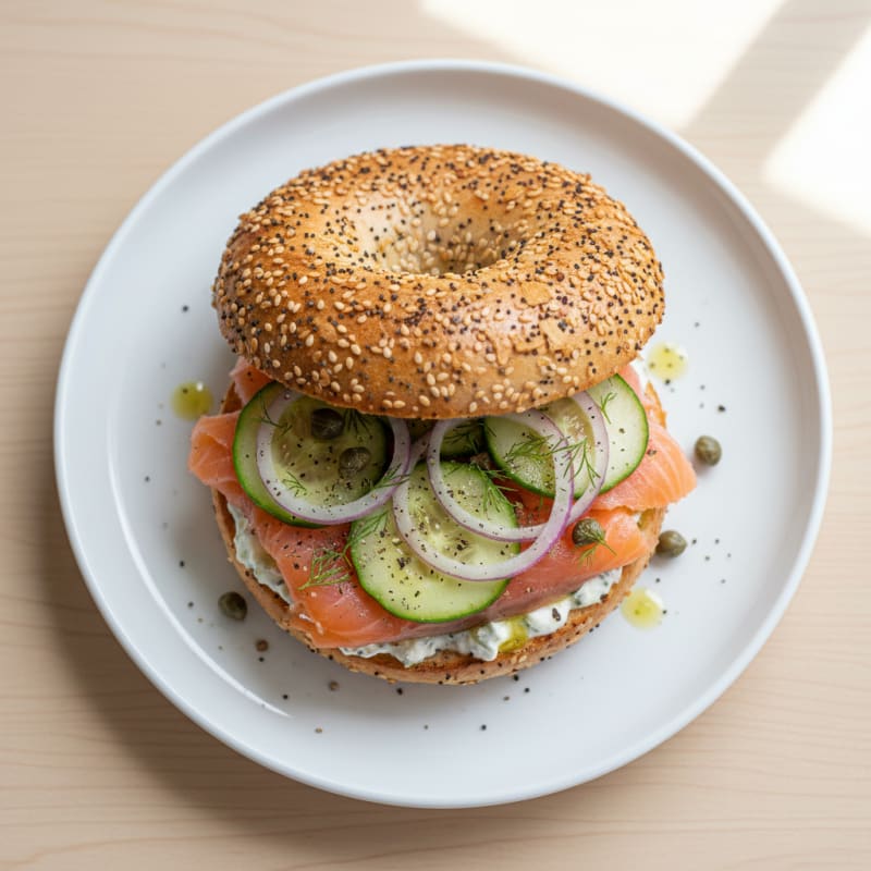 Smoked Salmon Everything Bagel Sandwich