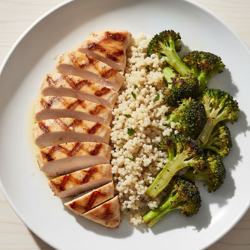 Grilled Chicken Breast with Quinoa and Roasted Broccoli