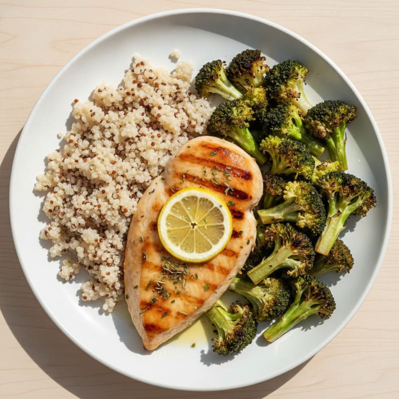 Grilled Chicken Breast with Quinoa and Roasted Broccoli