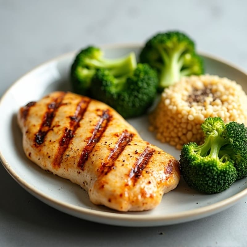 Grilled Chicken Breast with Steamed Broccoli and Quinoa