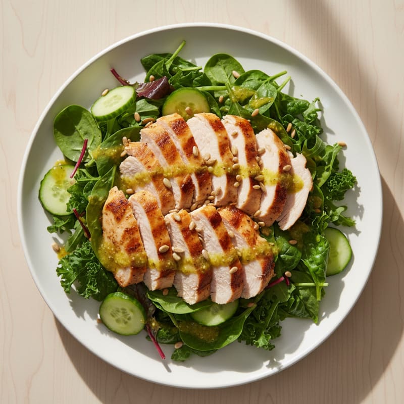 Grilled Turkey Breast Salad with Crunchy Cucumber and Mixed Greens