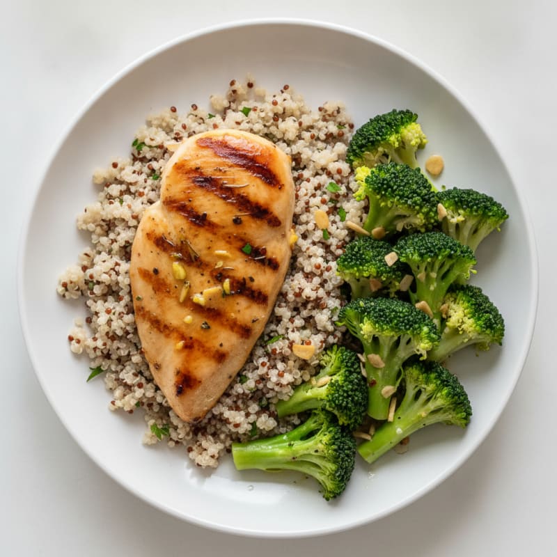 Grilled Chicken Breast with Quinoa and Steamed Broccoli