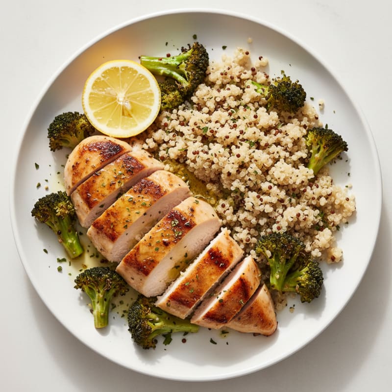 Grilled Chicken Breast with Roasted Broccoli and Quinoa