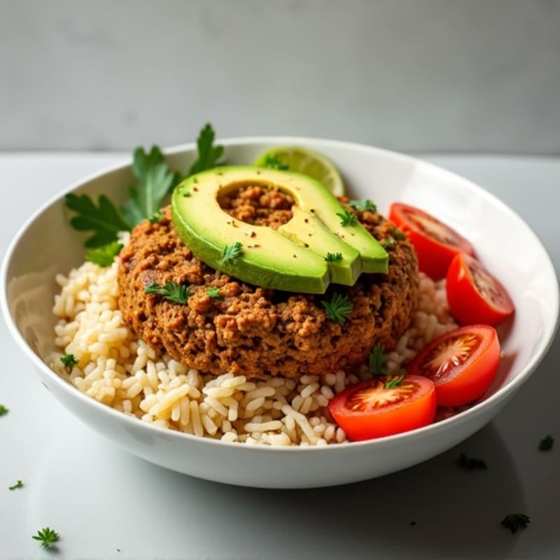 Lean Ground Turkey and Rice Bowl with Creamy Avocado and Fresh Tomatoes