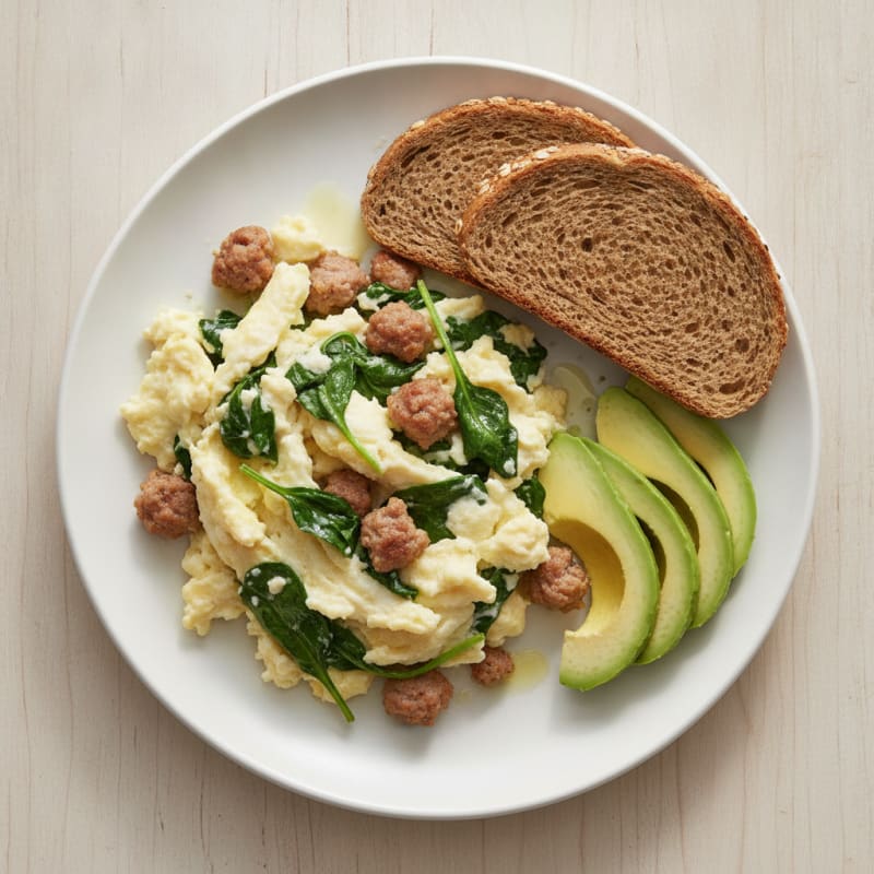 Egg White Scramble with Turkey Sausage and Spinach