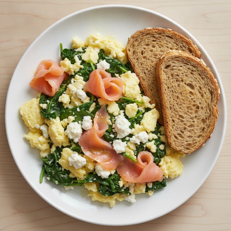 Smoked Salmon Scramble with Spinach and Cottage Cheese