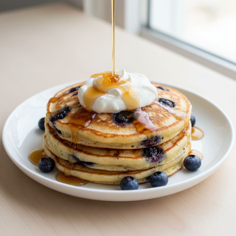 Blueberry Ricotta Pancakes with Maple Syrup