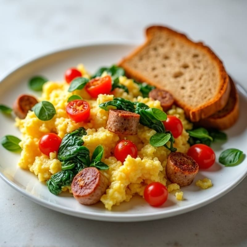 Egg White and Turkey Sausage Scramble with Spinach