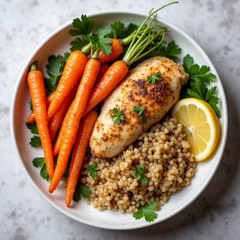 Crispy Roasted Carrots with Lemon-Herb Chicken and Quinoa