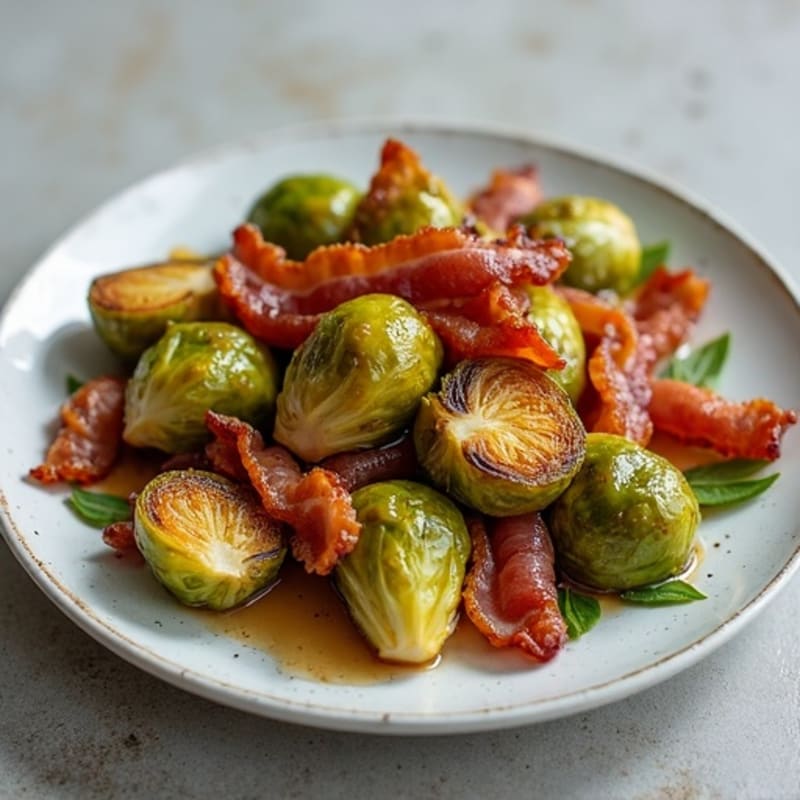 Crispy Bacon Brussels Sprouts with Maple Glaze